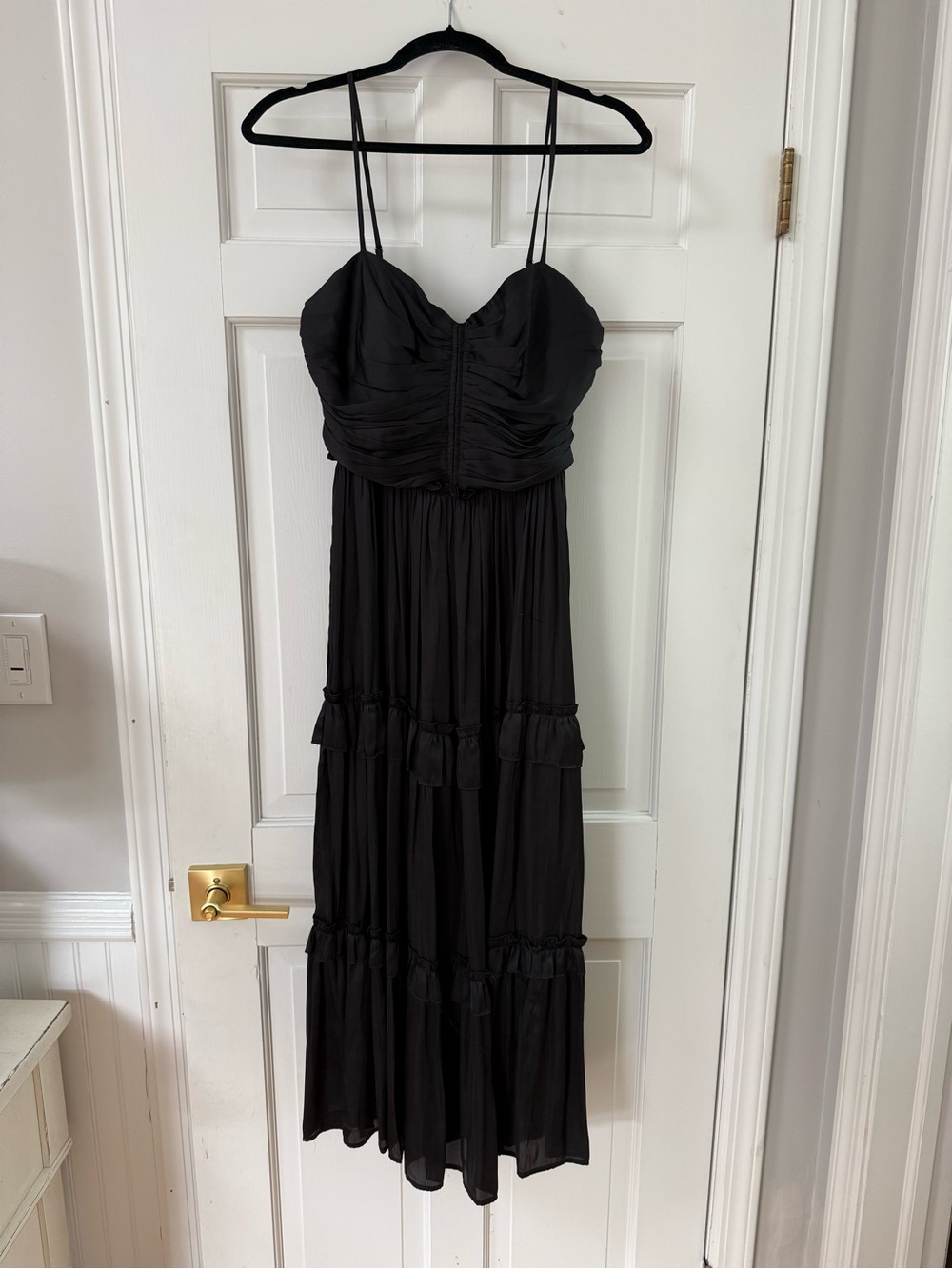 Aqua Black Spaghetti-Strap Ruched Bodice Maxi Dress